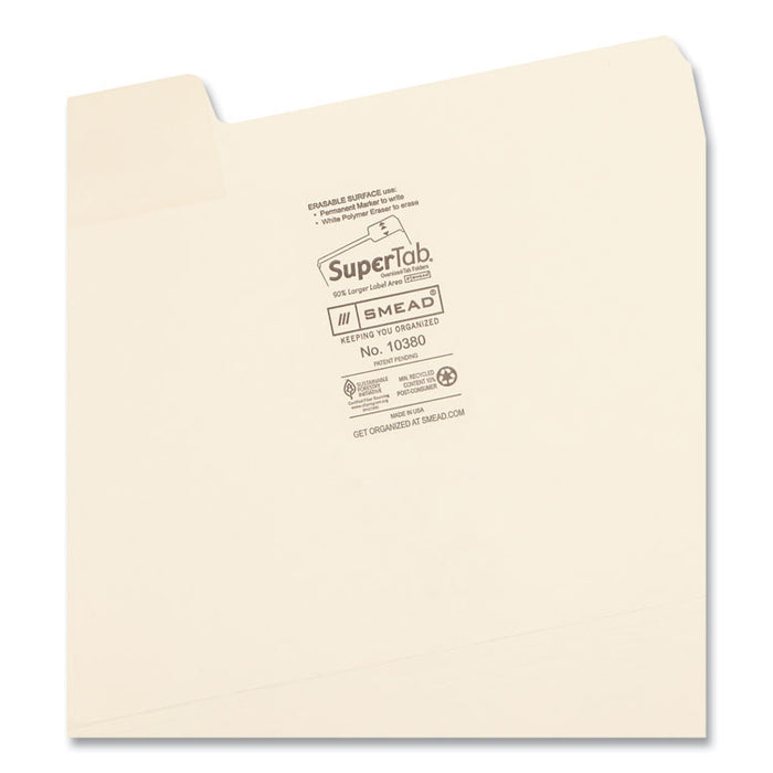 Erasable SuperTab File Folders, 1/3-Cut Tabs: Assorted, Letter Size, 0.75" Expansion, Manila, 24/Pack