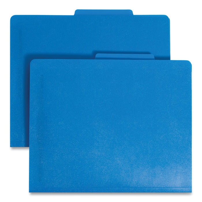 Poly Classification Folders, 2/5-Cut Tab: Right of Center, Expands 2", 2 Dividers, 6 Fasteners, Letter Size, Blue, 10/Box