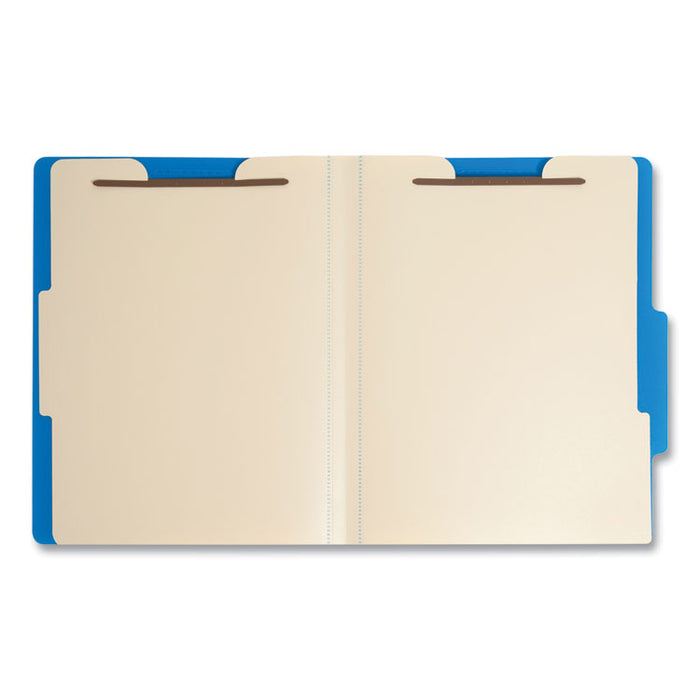 Poly Classification Folders, 2/5-Cut Tab: Right of Center, Expands 2", 2 Dividers, 6 Fasteners, Letter Size, Blue, 10/Box