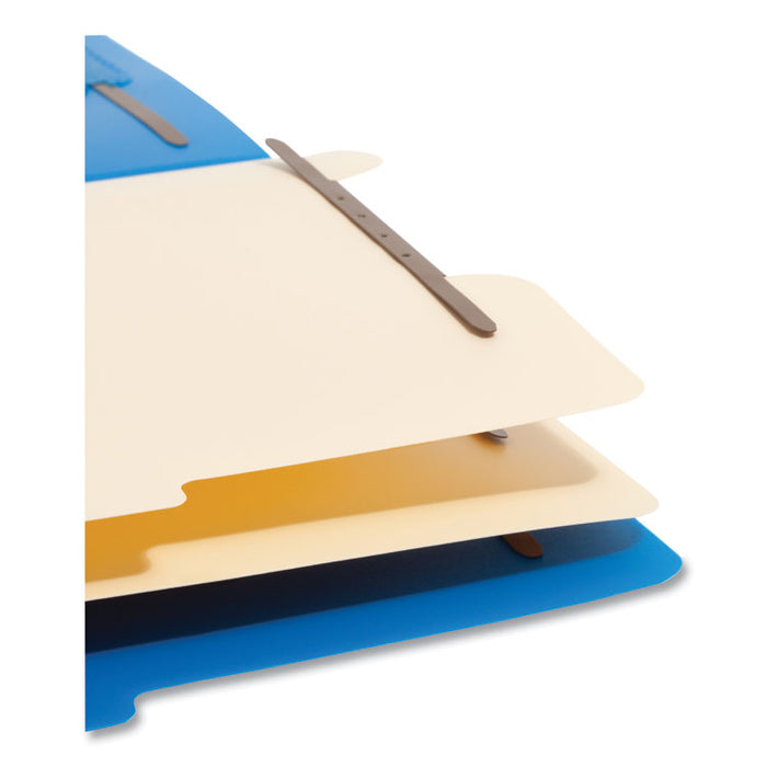 Poly Classification Folders, 2/5-Cut Tab: Right of Center, Expands 2", 2 Dividers, 6 Fasteners, Letter Size, Blue, 10/Box
