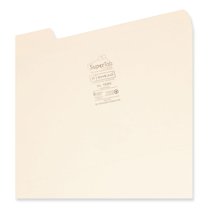 SuperTab Reinforced Guide Height Top Tab Folders, 1/3-Cut Tabs: Assorted, Legal Size, 0.75" Expansion, Manila, 100/Box