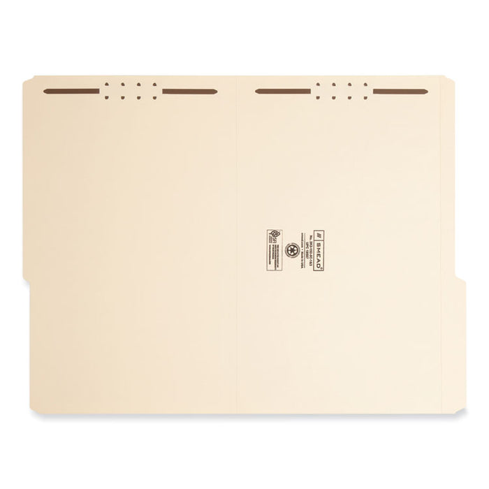 Top Tab Fastener Folders, 2/5-Cut Tab: Right of Center, Expands 0.75", 2 Fasteners, Legal Size, Manila, 50/Box