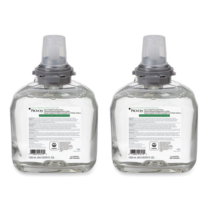 Green Certified Foam Hand Cleaner Refill, Fragrance-Free, 1,200 mL, 2/Carton
