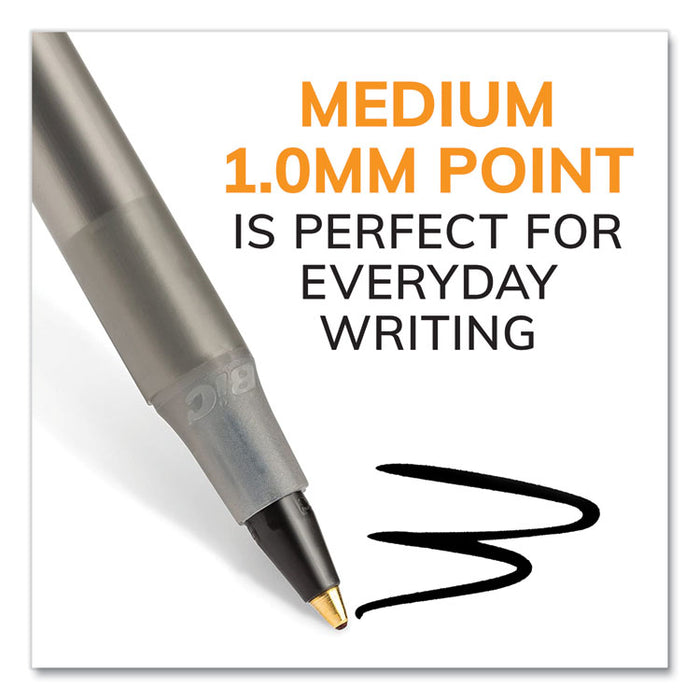 Round Stic Xtra Life Ballpoint Pen, Stick, Medium 1 mm, Black Ink, Translucent Black Barrel, 144/Pack