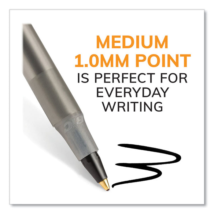 Round Stic Xtra Life Ballpoint Pen, Stick, Medium 1 mm, Black Ink, Translucent Black Barrel, 500/Pack