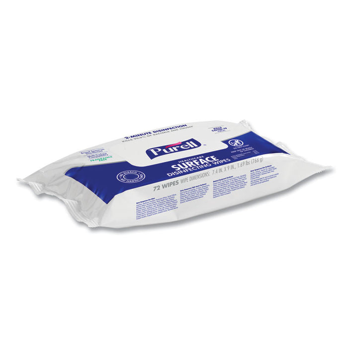 Healthcare Surface Disinfecting Wipes, 1-Ply, 7 x 10, Unscented, White, 72/Pack