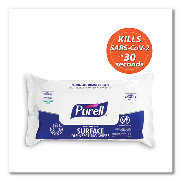 Healthcare Surface Disinfecting Wipes, 1-Ply, 7 x 10, Unscented, White, 72/Pack