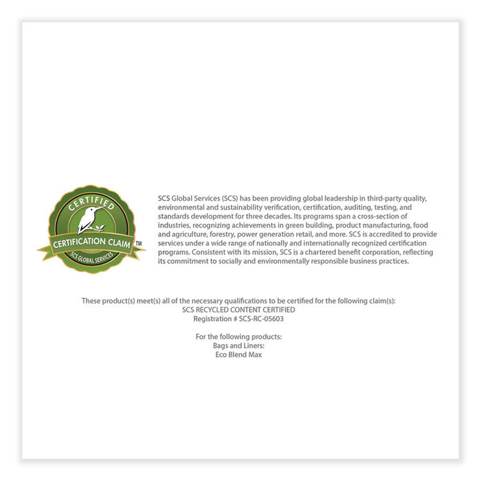 Eco Blend Max Can Liners, 45 gal, 0.8 mil, 40" x 46", Clear, 25 Bags/Roll, 6 Rolls/Carton