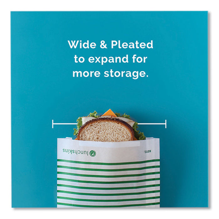 Paper Sandwich Bag, XL Sandwich, 7.1" x 2" x 9.4", Green Stripes/White, 50/Box