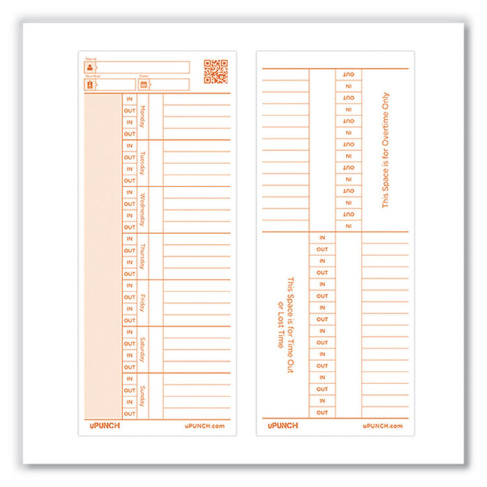 Time Clock Cards for PK1100 Time Clock, Two Sides, 3.38 x 8.25, 100/Pack