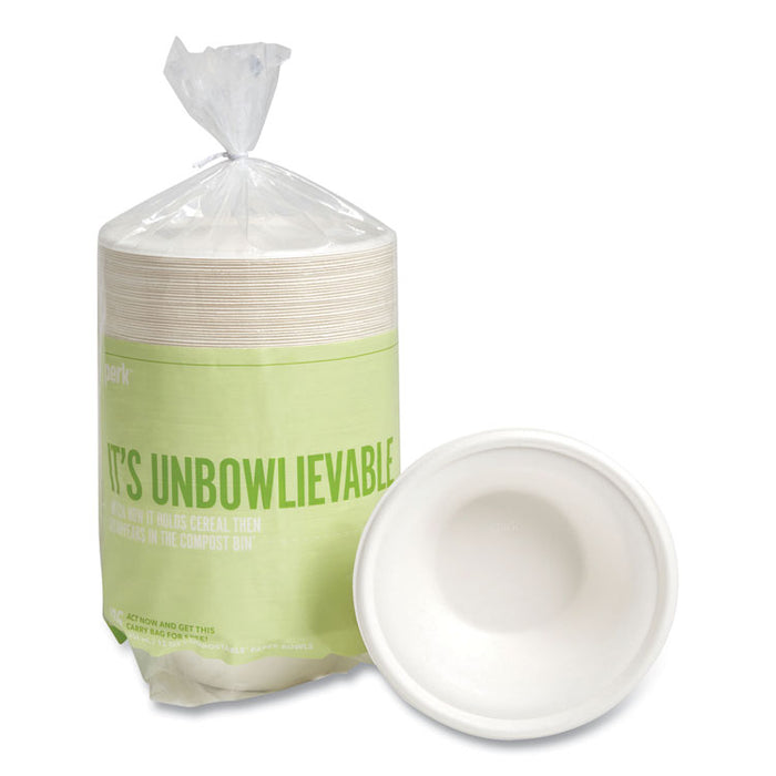 PFAS-Free Compostable Bagasse Bowls, Sugarcane, 12 oz, White, 125/Pack