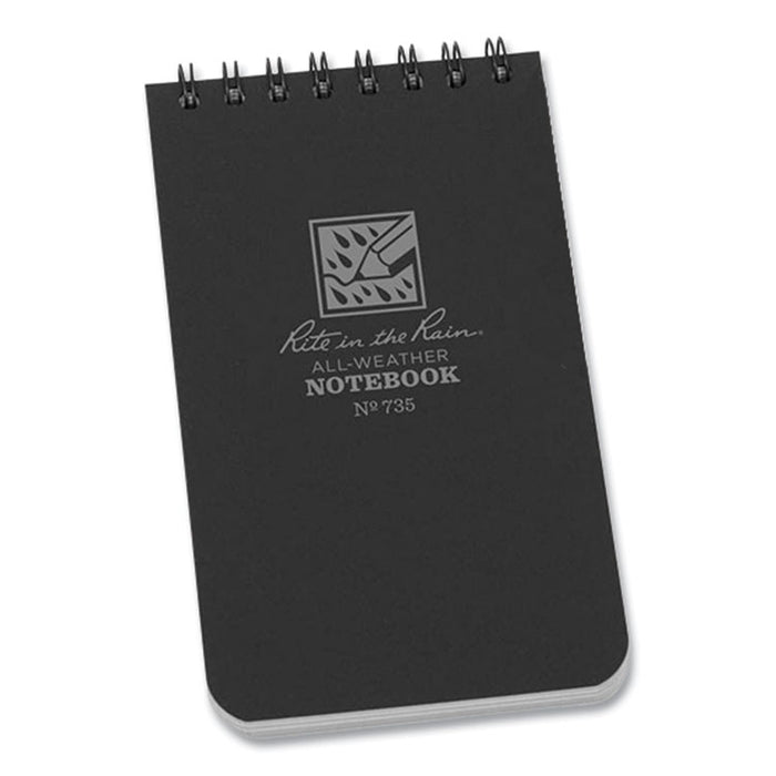 All-Weather Wire-O Notepad, Black Cover, Universal: Narrow Rule and Quadrille Rule (4 sq/in), (50) White 3 x 5 Sheets