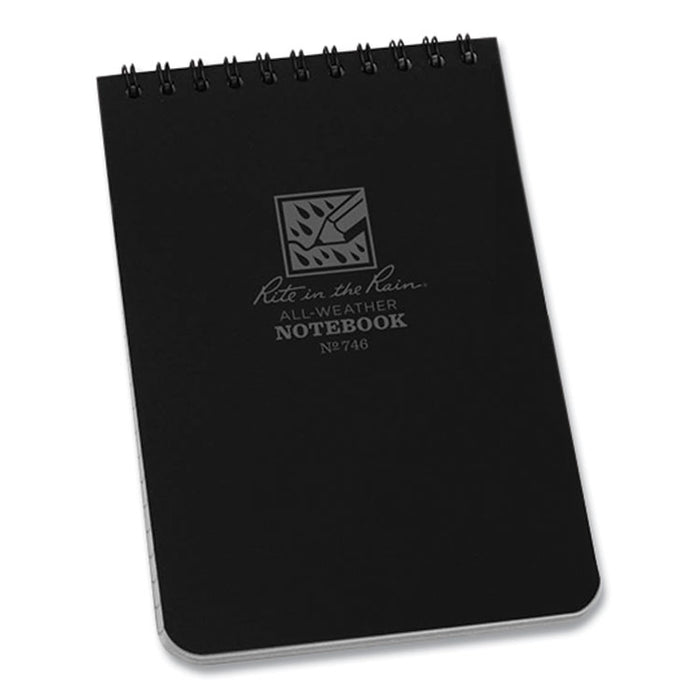 All-Weather Wire-O Notepad, Black Cover, Universal: Narrow Rule and Quadrille Rule (4 sq/in), (50) White 4 x 6 Sheets
