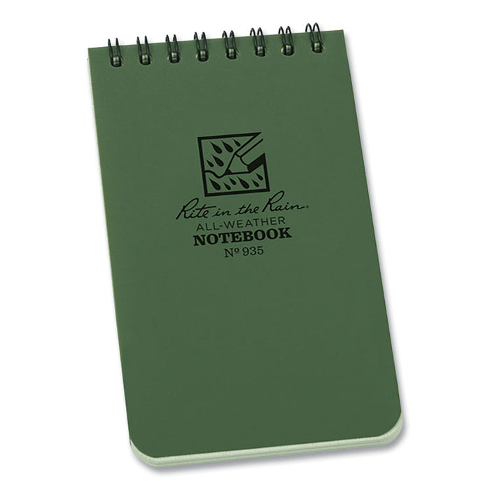 All-Weather Wire-O Notepad, Dark Green Cover, Universal: Narrow Rule and Quadrille Rule (4 sq/in), (50) White 3 x 5 Sheets