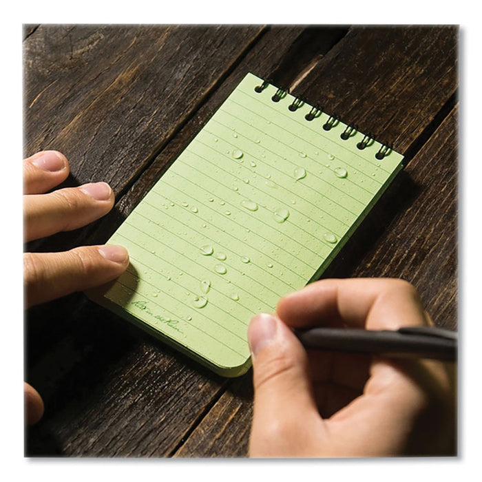 All-Weather Wire-O Notepad, Dark Green Cover, Universal: Narrow Rule and Quadrille Rule (4 sq/in), (50) White 3 x 5 Sheets