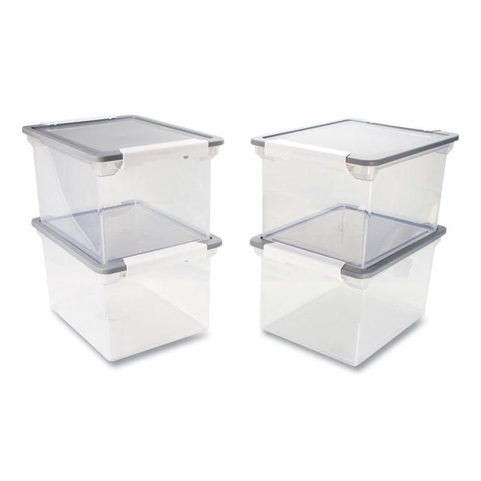 Tote with Locking Handles, Legal/Letter, 13.9" x 18.3" x 10.6", Clear/Silver, 4/Carton