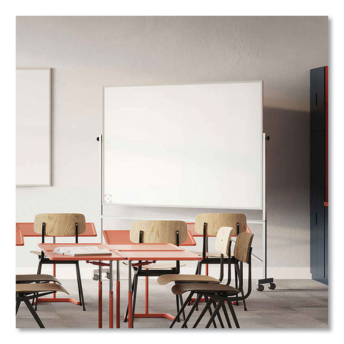 Reversible Magnetic Hygienic Porcelain Whiteboard with Aluminum Frame, 96" x 48", White Surface, Satin Aluminum Frame