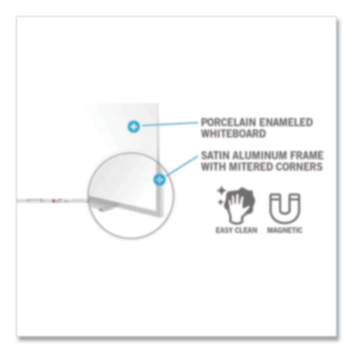 Magnetic Porcelain Whiteboard with Aluminum Frame, 120.59" x 60.47", White Surface, Satin Aluminum Frame