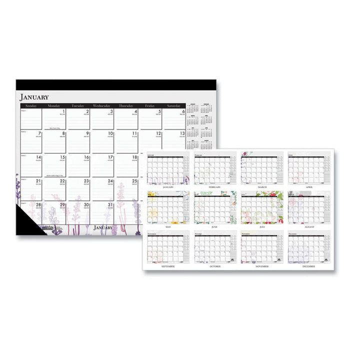 Recycled Desk Pad Calendar, Wild Flowers Artwork, 22 x 17, White Sheets, Black Binding/Corners,12-Month (Jan-Dec): 2026