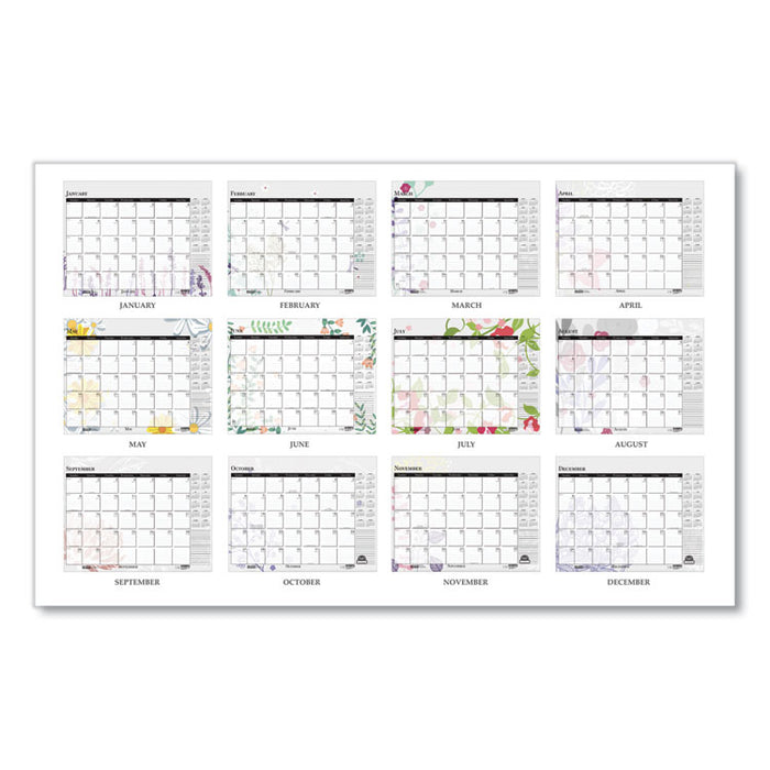 Recycled Desk Pad Calendar, Wild Flowers Artwork, 22 x 17, White Sheets, Black Binding/Corners,12-Month (Jan-Dec): 2026