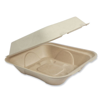 Fiber Hinged Takeout Containers, 9.2 x 9.1 x 3.2, Natural, Paper, 300/Carton
