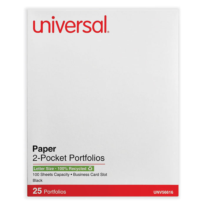 Two-Pocket Portfolios with Textured Covers, Accommodates 11 x 8.5 Sheets, Black, 25/Box