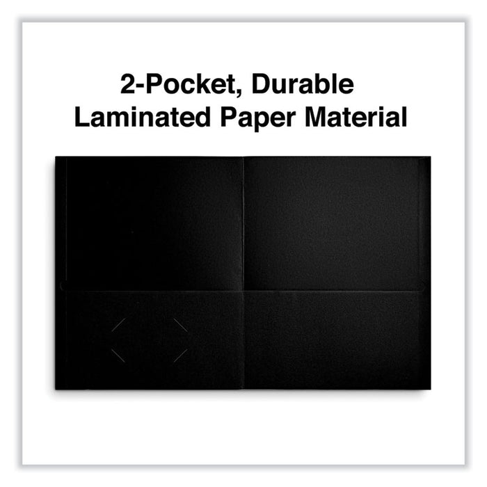Two-Pocket Portfolios with Textured Covers, Accommodates 11 x 8.5 Sheets, Black, 25/Box