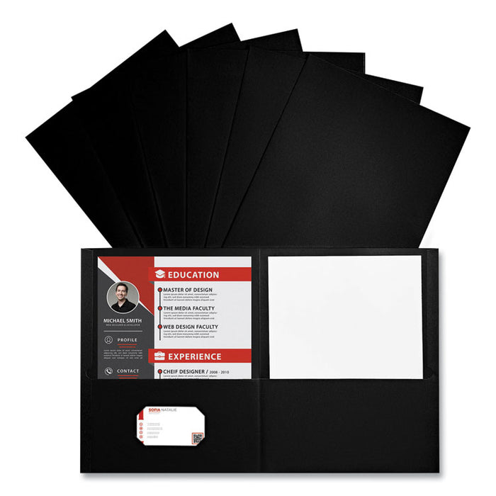 Two-Pocket Portfolios with Textured Covers, Accommodates 11 x 8.5 Sheets, Black, 25/Box