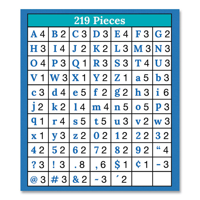 EZ Letter Combo Packs, 4" Tall, White Characters, Black Background, 219 Pieces