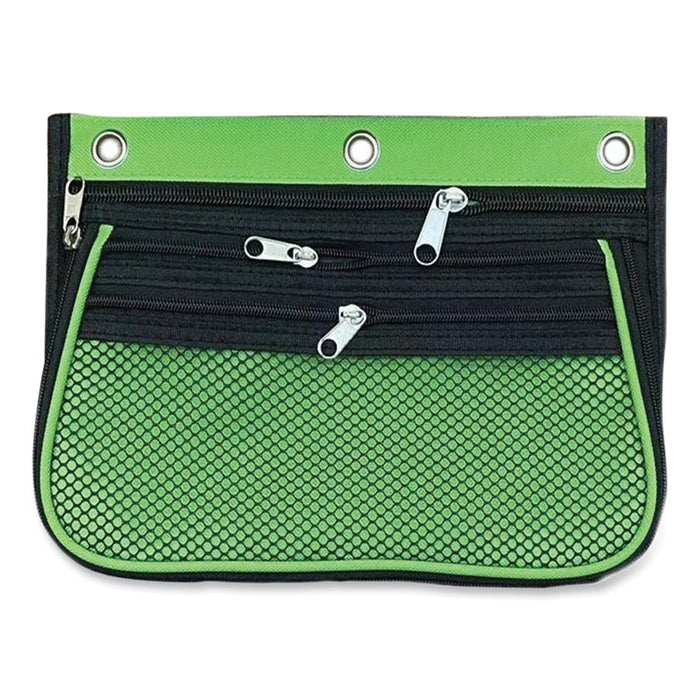 Three-Pocket Binder-Insertable Expandable Pencil Pouch, 3 Compartments, 3-Hole Punched, 10.25" x 7.5", Assorted, 3/Pack