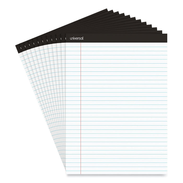 Premium Ruled Writing Pads with Heavy-Duty Back, Black Headband, Wide/Legal Rule, (50) White 8.5 x 11 Sheets, 12/Pack