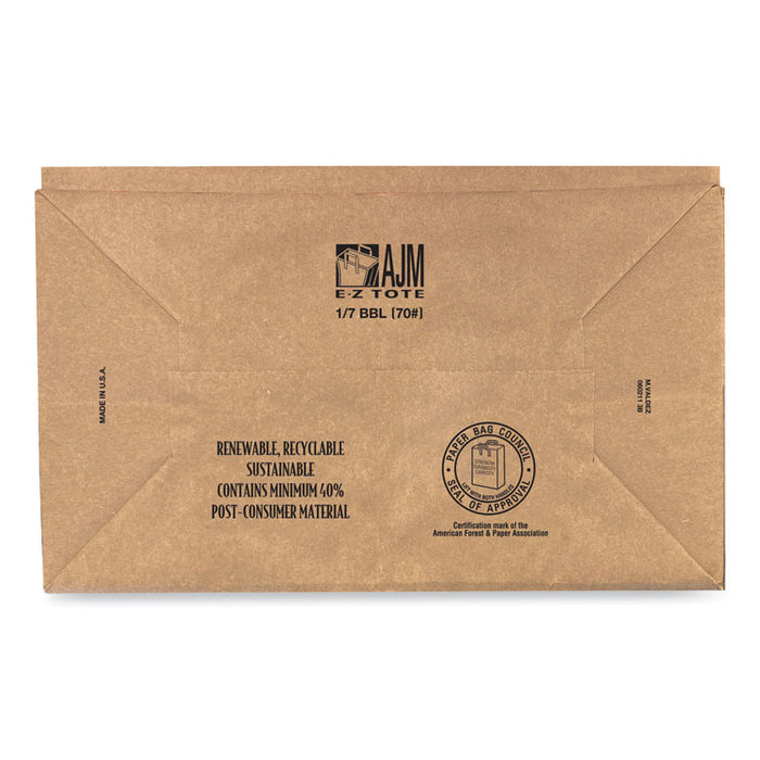 Handle Bag, 1/7 BBL Size, 70# Basis Weight, Flat Handles, 12" x 7" x 14", Kraft, 300/Bundle