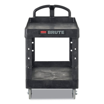 BRUTE Heavy-Duty Utility Cart with Lipped Shelves, Plastic, 2 Shelves, 500 lb Capacity, 17.13" x 38.5" x 38.88", Black