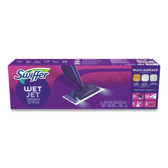 WetJet Mop Starter Kit with 10 Pads and 1 Cleaner, 11.3 x 5.4 Head, Silver Handle