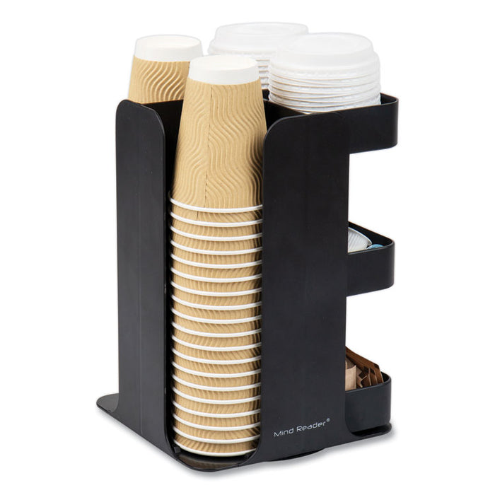 Anchor Collection 8-Compartment Coffee Cup, Lid, and Condiment Carousel Countertop Organizer, 8 x 8 x 12, Black