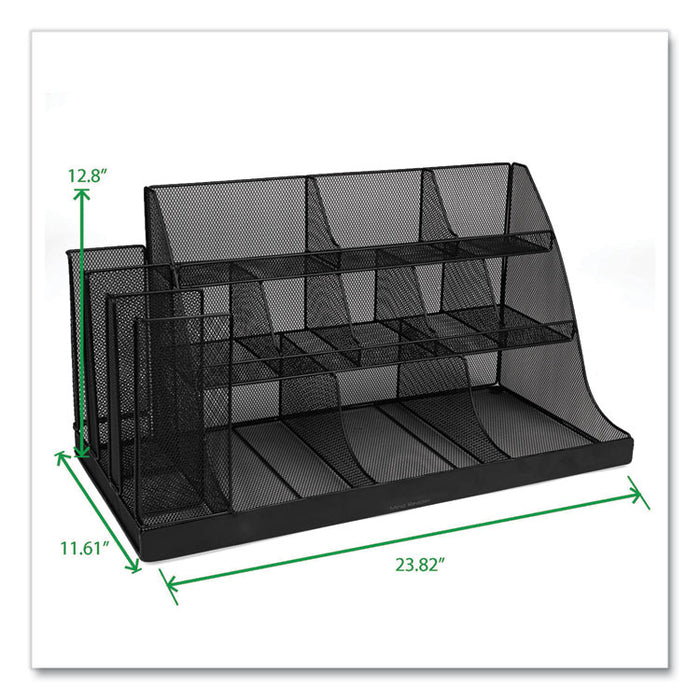 Network Collection 14-Compartment Coffee Cup and Condiment Countertop Organizer, 11.61 x 23.9 x 12.76, Black