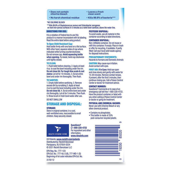 Toilet Bowl Cleaner with Hydrogen Peroxide, Ocean Fresh Scent, 24 oz Angle-Neck Bottle, 9/Carton
