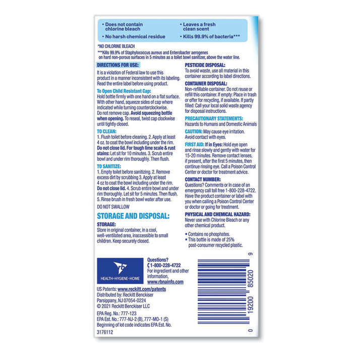 Toilet Bowl Cleaner with Hydrogen Peroxide, Ocean Fresh Scent, 24 oz Angle-Neck Bottle
