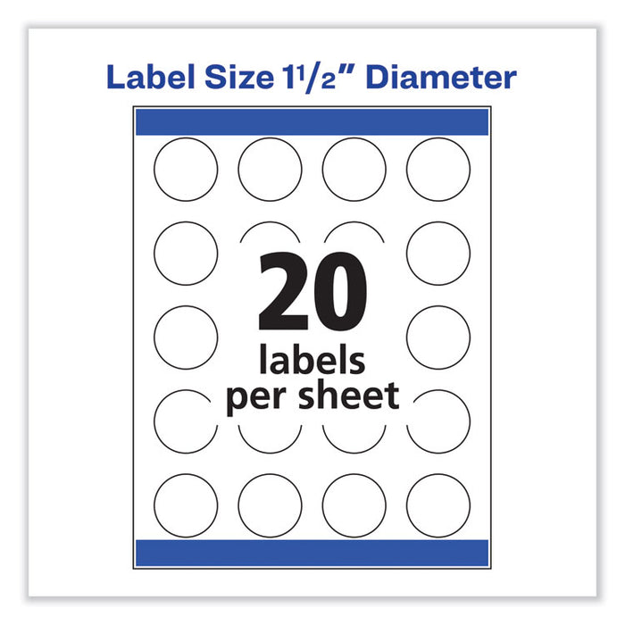 Vibrant Inkjet Color-Print Labels w/ Sure Feed, 1.5" dia, White, 400/PK