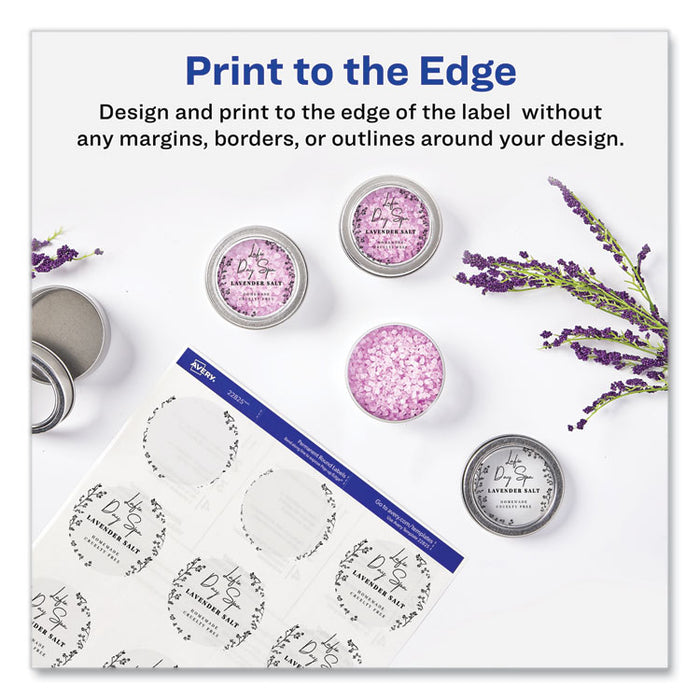 Round Print-to-the Edge Labels with Sure Feed and Easy Peel, 2" dia, Glossy Clear, 120/PK