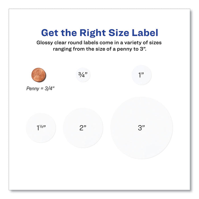 Round Print-to-the Edge Labels with Sure Feed and Easy Peel, 2" dia, Glossy Clear, 120/PK