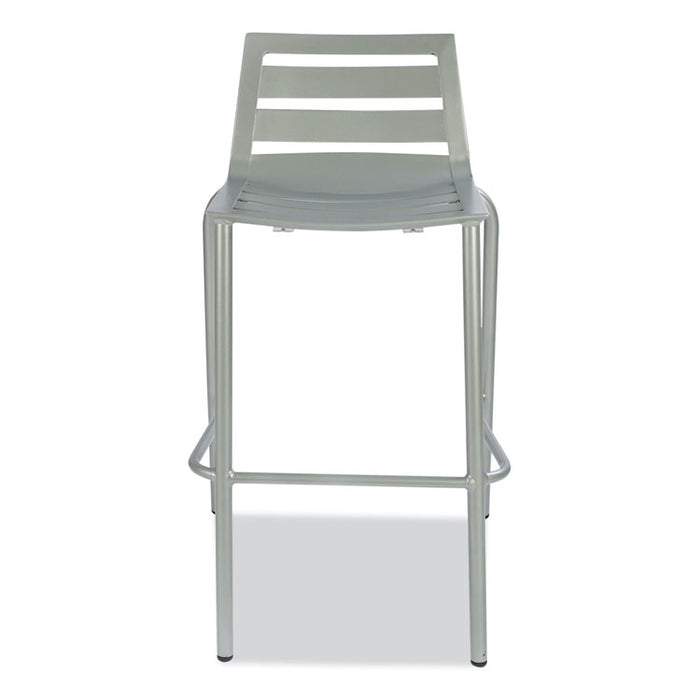 Zarco Series Barstool, Outdoor-Seating, Supports Up to 300 lb, 27" Seat Height, Silver Seat, Silver Back, Silver Base