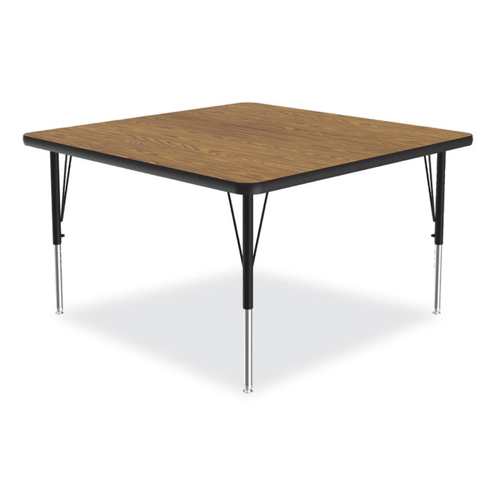 Adjustable Activity Tables, Square, 48" x 48" x 19" to 29", Medium Oak Top, Black Legs, 4/Pallet