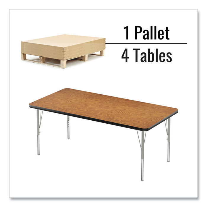Adjustable Activity Table, Rectangular, 60" x 30" x 19" to 29", Medium Oak Top, Black Legs, 4/Pallet