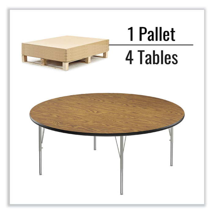 Height Adjustable Activity Tables, Round, 60" x 19" to 29", Medium Oak Top, Gray Legs, 4/Pallet
