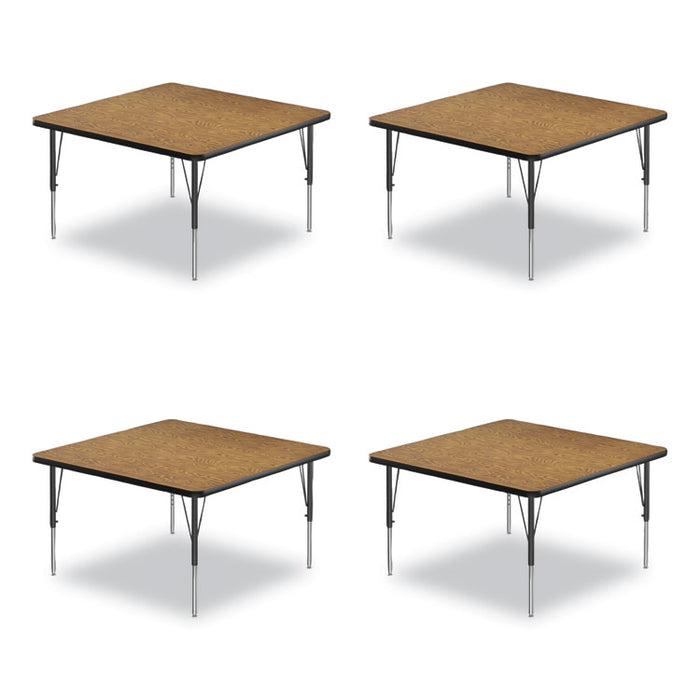 Adjustable Activity Tables, Square, 48" x 48" x 19" to 29", Medium Oak Top, Black Legs, 4/Pallet