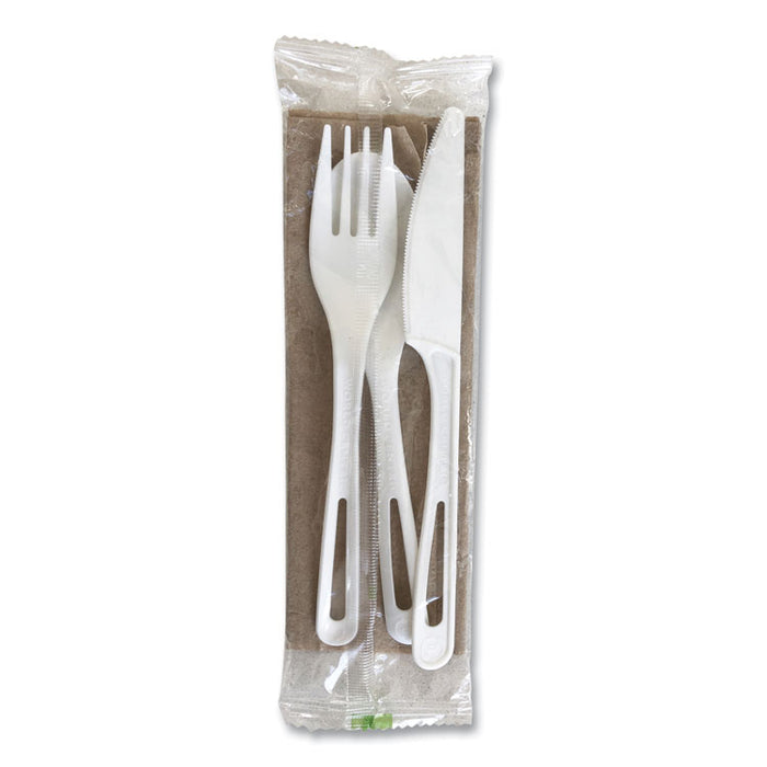 TPLA Wrapped Cutlery, Ribbed, Fork/Knife/Napkin/Spoon, Plastic, Light Beige, 250/Carton