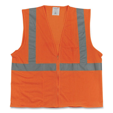 Zipper Safety Vest, Polyester Mesh, 2X-Large, Hi-Viz Orange