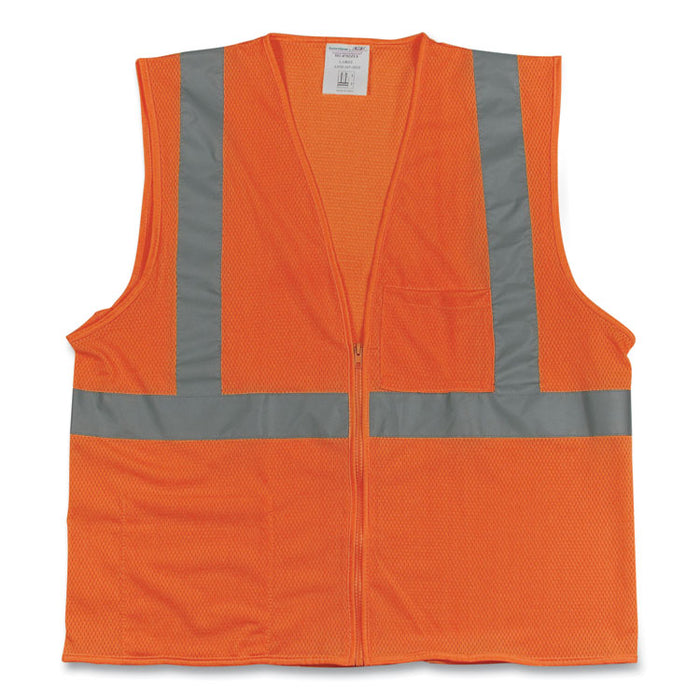Zipper Safety Vest, Polyester Mesh, 2X-Large, Hi-Viz Orange