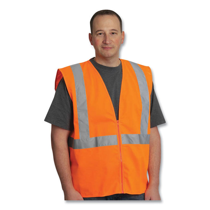 Zipper Safety Vest, Polyester Mesh, 2X-Large, Hi-Viz Orange